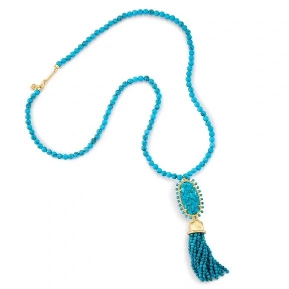 KENDRA SCOTT Tatiana Long Beaded Turquoise Tassel Statement Necklace - Picture 3 of 12